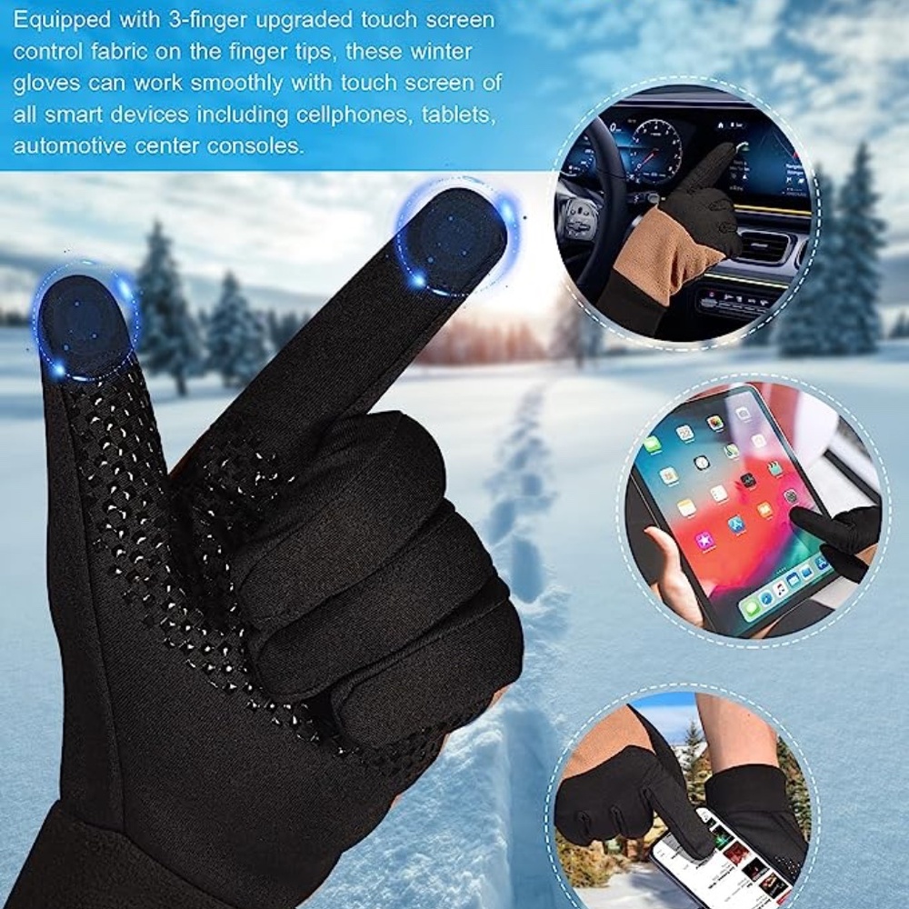 Touch Screen Fleece Gloves Wide Cuffs Unisex Lightweight Warm Winter Mens Womens - Picture 2 of 4